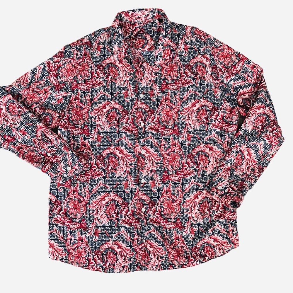Tasso Alba Retro Palm Spring Floral print button down shirt long sleeve Size XXL